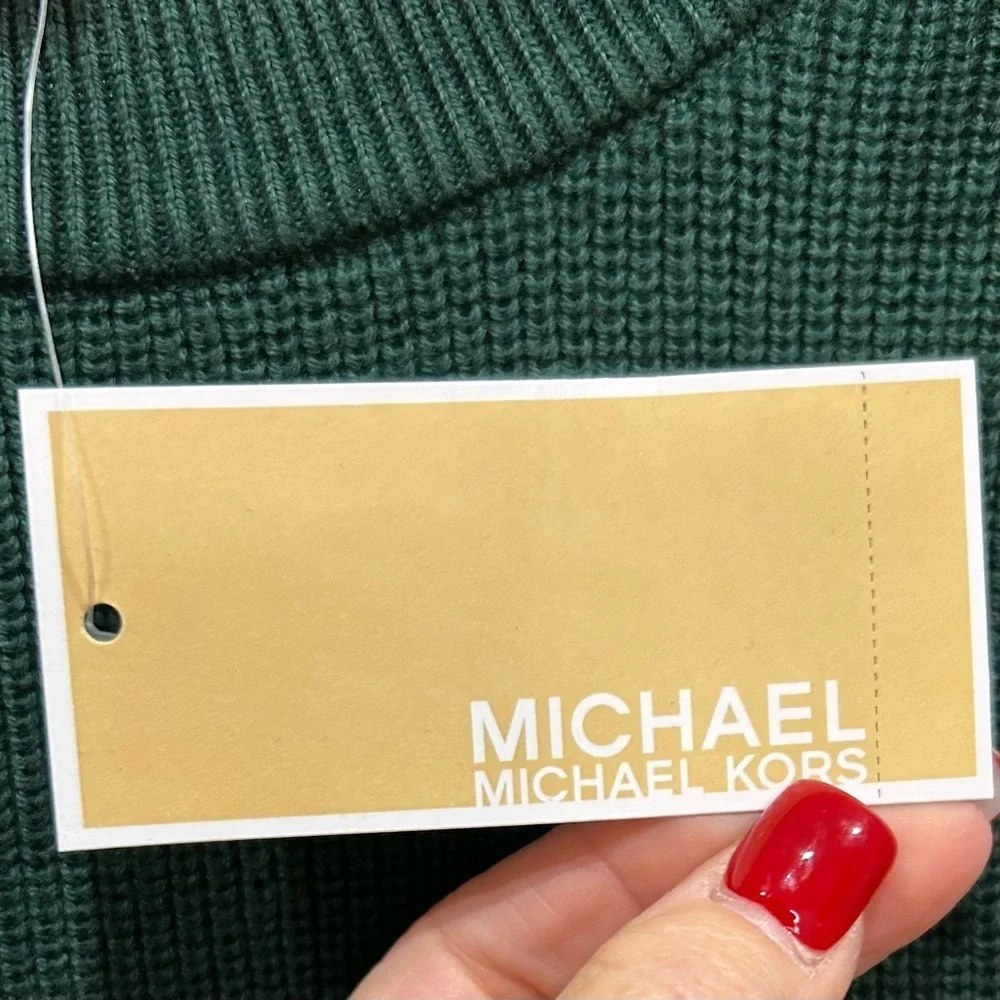 NEW Michael Kors Dark Green Sweater with Gold Shoulder Zippers Size: Small NWT